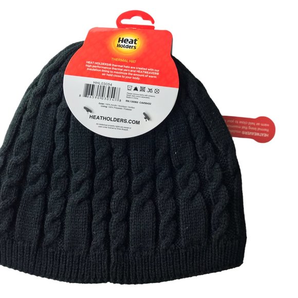 New NWT Beanie Knit Hat Cap Fleece-Lined Black.  Thick.  Heat Holders.  Model "H - Picture 8 of 11